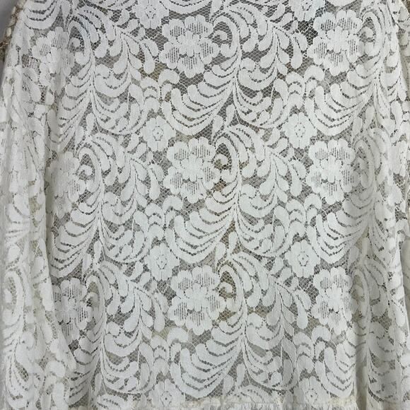 Via Veneto Midi Dress Women's Vintage Ivory Lace V-neck Flare Sleeves Boho Fairy - Picture 5 of 12